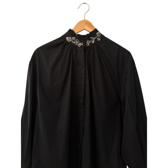 Vivetta Black Tunic Top Italy Sz 40 Oversized Romantic Embroidery Made in Italy - Picture 12 of 14